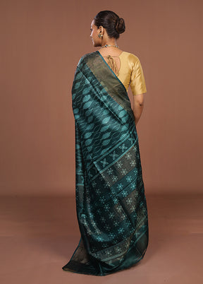 Green Handloom Tussar Pure Silk Saree With Blouse Piece