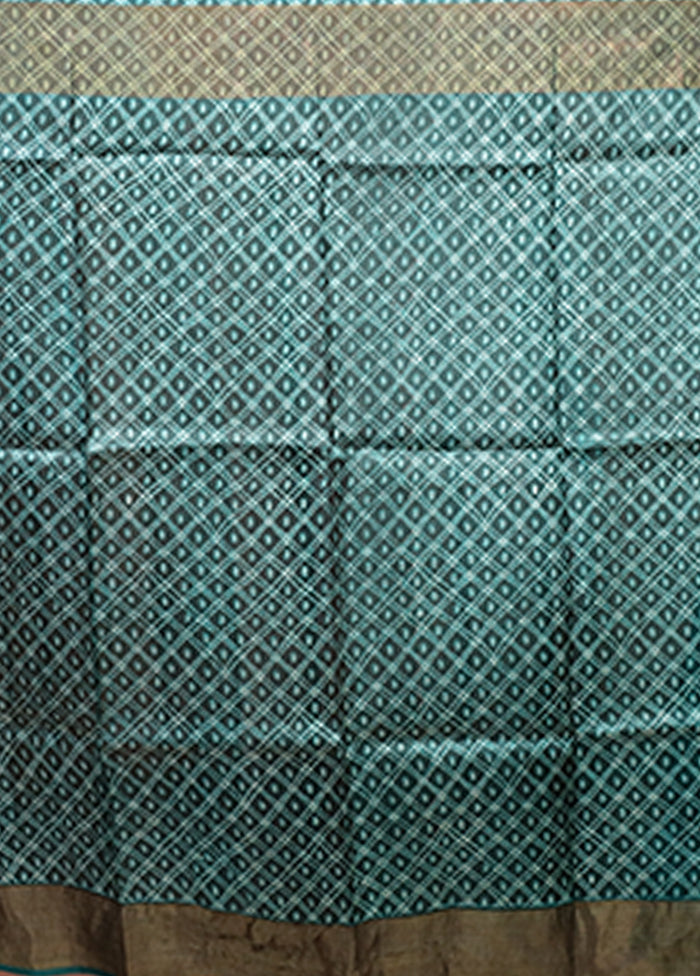 Green Handloom Tussar Pure Silk Saree With Blouse Piece