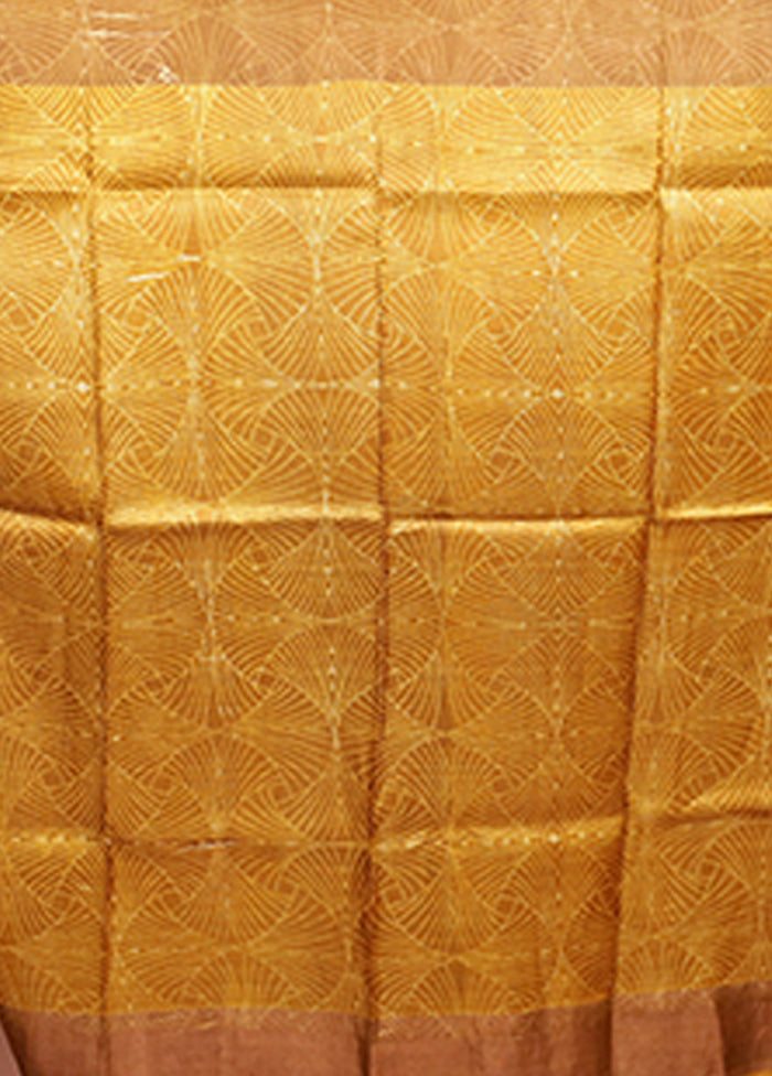 Yellow Handloom Tussar Pure Silk Saree With Blouse Piece