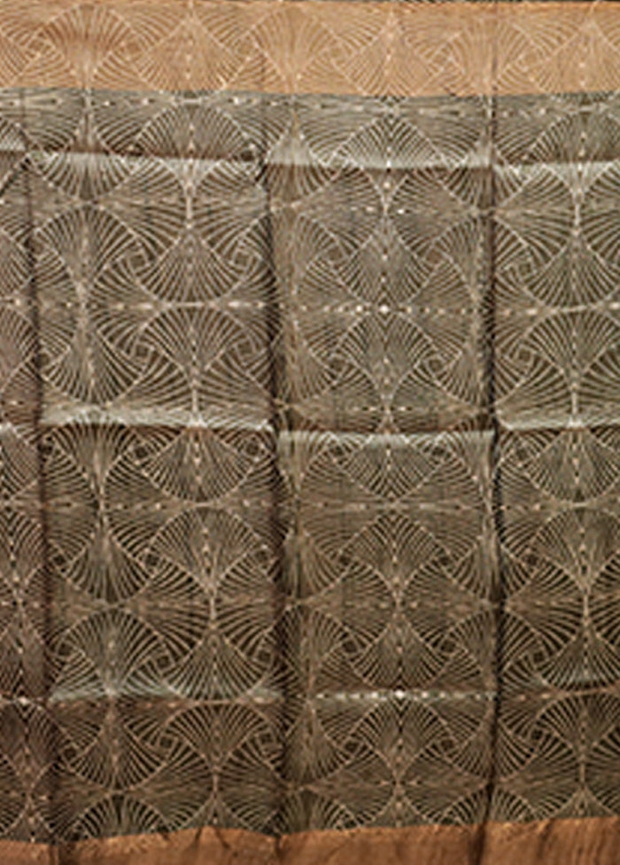 Green Handloom Tussar Pure Silk Saree With Blouse Piece