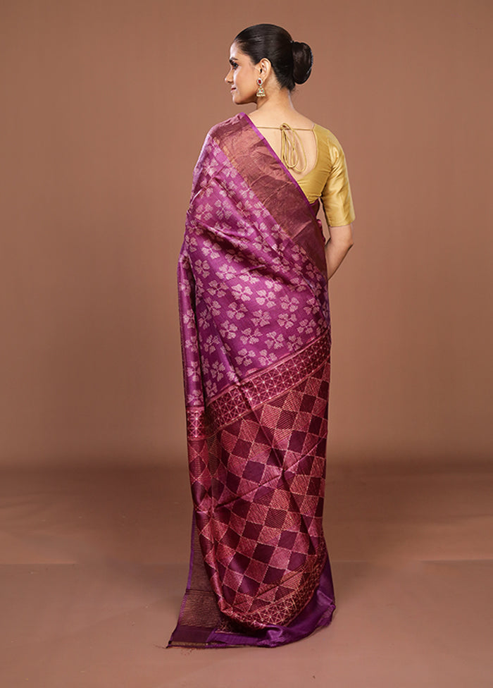 Pink Handloom Tussar Pure Silk Saree With Blouse Piece