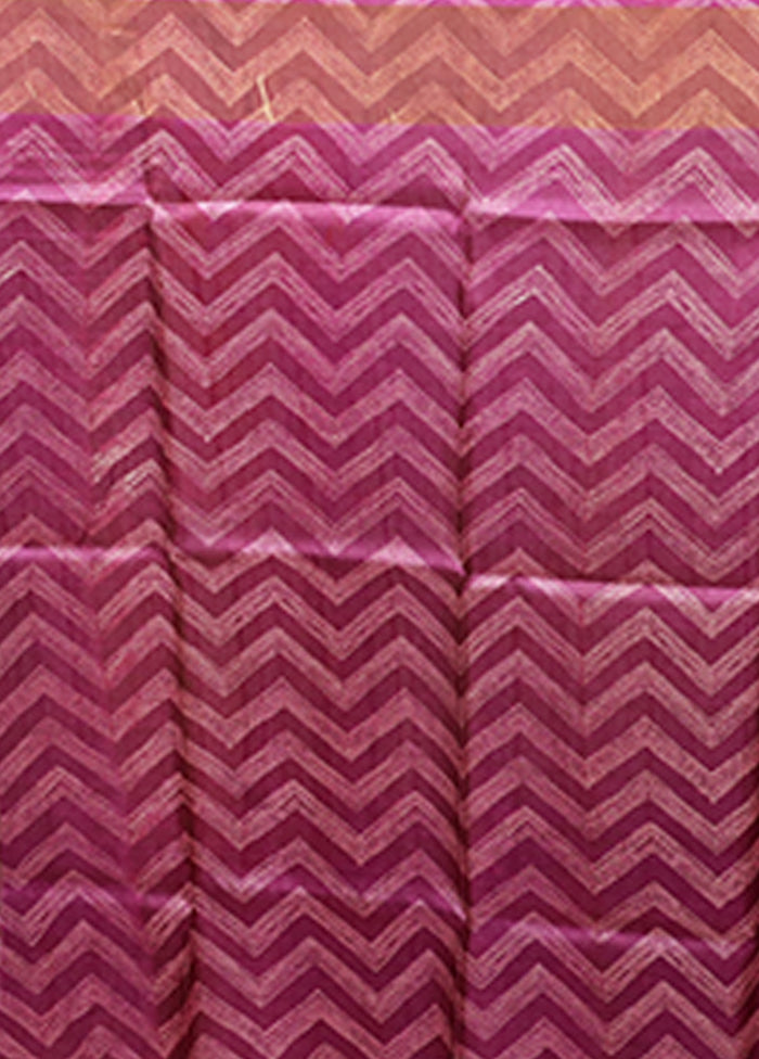 Pink Handloom Tussar Pure Silk Saree With Blouse Piece