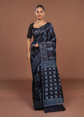 Blue Tussar Silk Saree With Blouse Piece