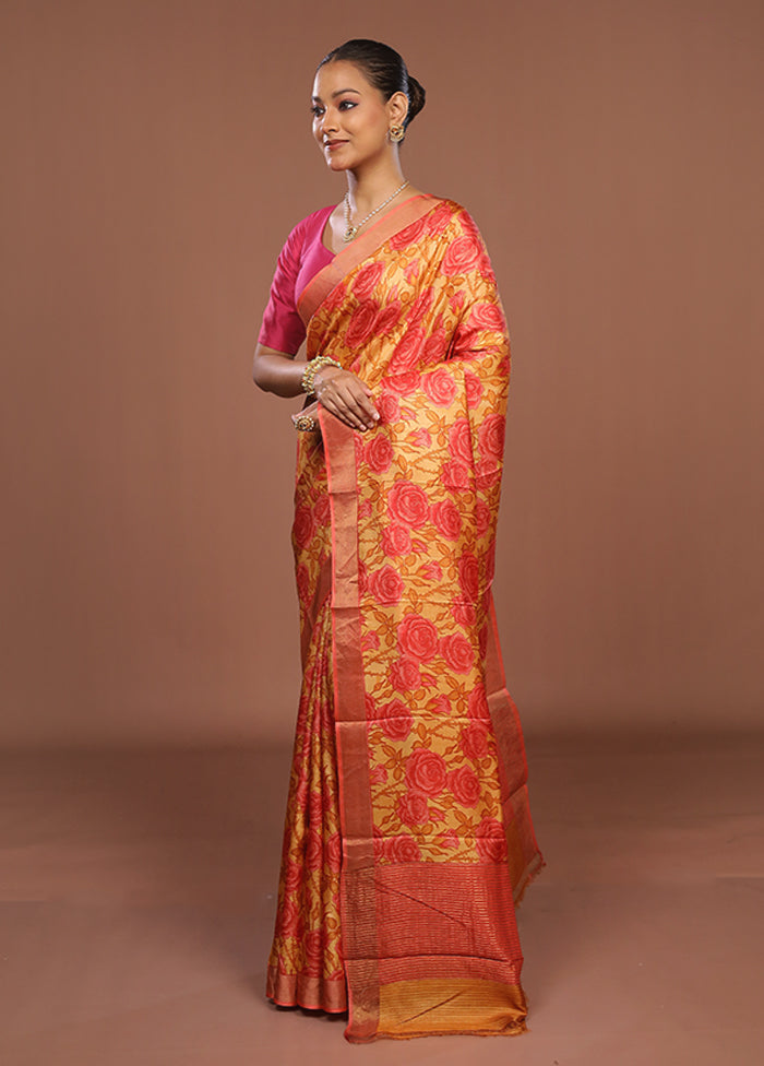 Pink Handloom Tussar Pure Silk Saree With Blouse Piece