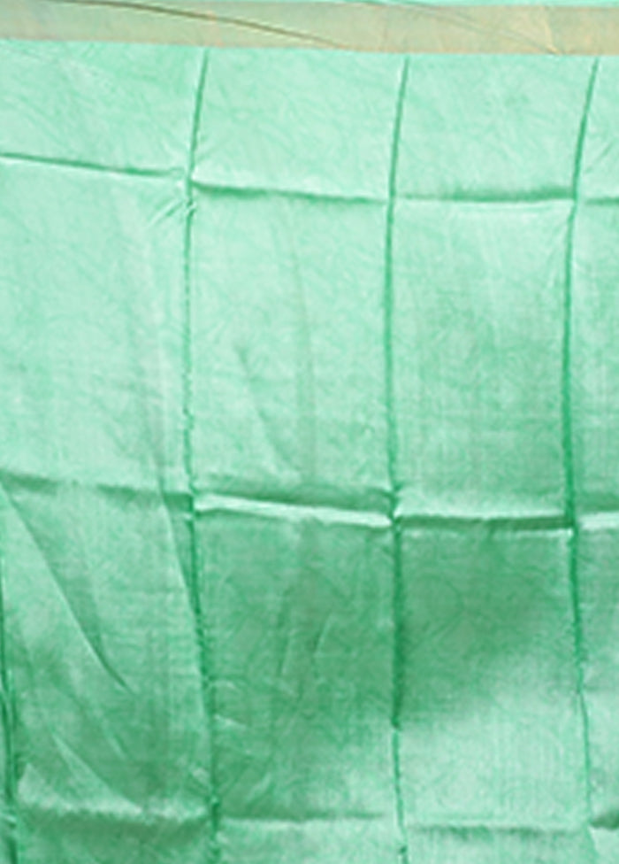 Green Handloom Tussar Pure Silk Saree With Blouse Piece