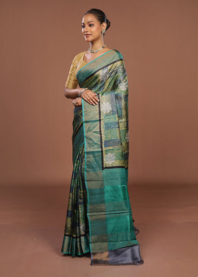 Green Handloom Tussar Pure Silk Saree With Blouse Piece