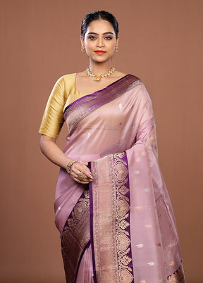 Pink Handloom Pure Organza Saree With Blouse Piece