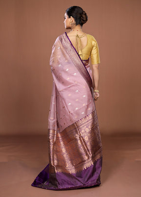 Pink Handloom Pure Organza Saree With Blouse Piece
