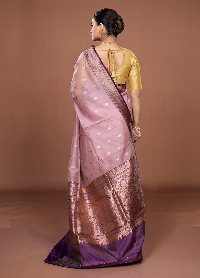 Pink Handloom Pure Organza Saree With Blouse Piece
