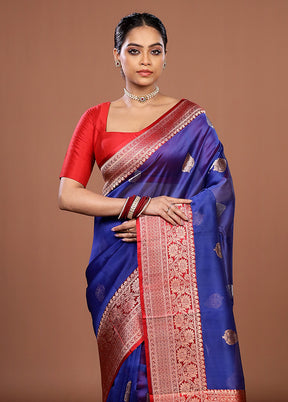 Blue Handloom Pure Organza Saree With Blouse Piece