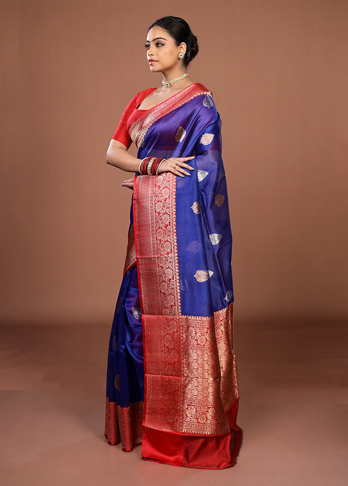 Blue Handloom Pure Organza Saree With Blouse Piece