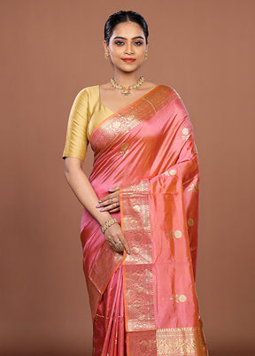 Pink Handloom Katan Pure Silk Saree With Blouse Piece