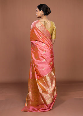 Pink Handloom Katan Pure Silk Saree With Blouse Piece
