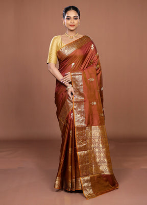 Cream Handloom Katan Pure Silk Saree With Blouse Piece