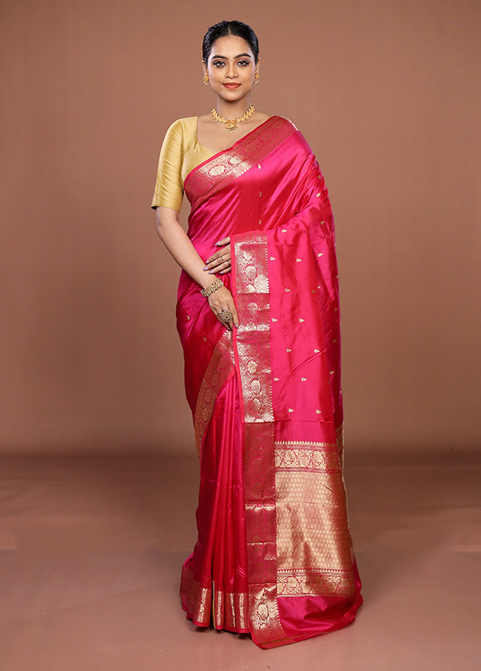 Pink Handloom Katan Pure Silk Saree With Blouse Piece