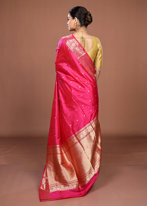 Pink Handloom Katan Pure Silk Saree With Blouse Piece