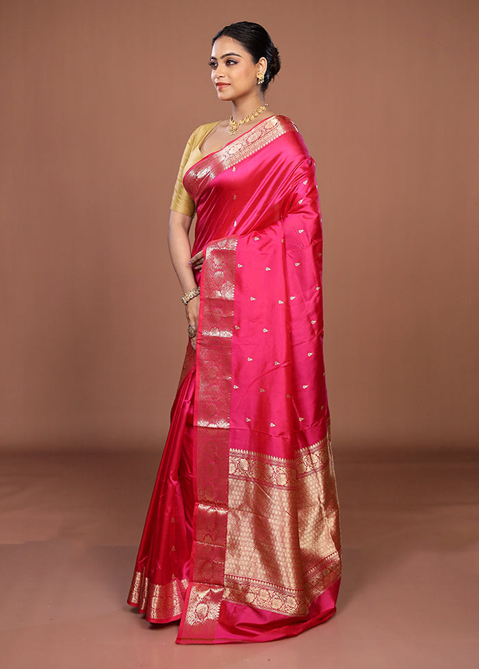 Pink Handloom Katan Pure Silk Saree With Blouse Piece