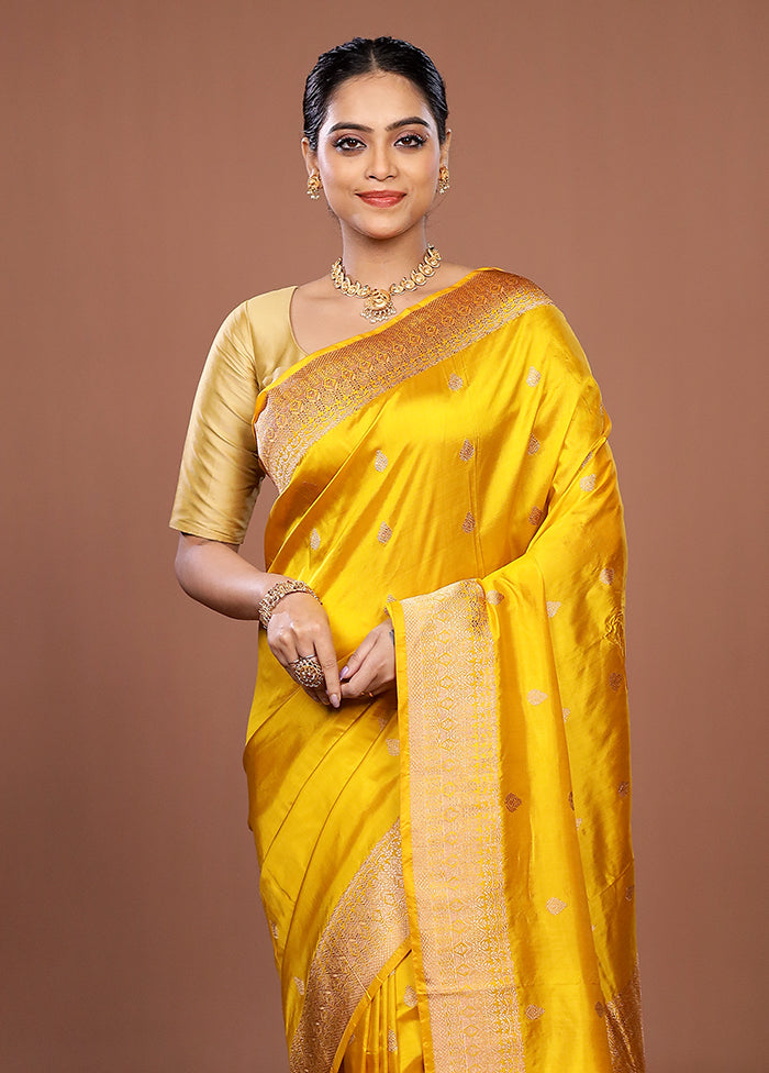 Yellow Handloom Katan Pure Silk Saree With Blouse Piece