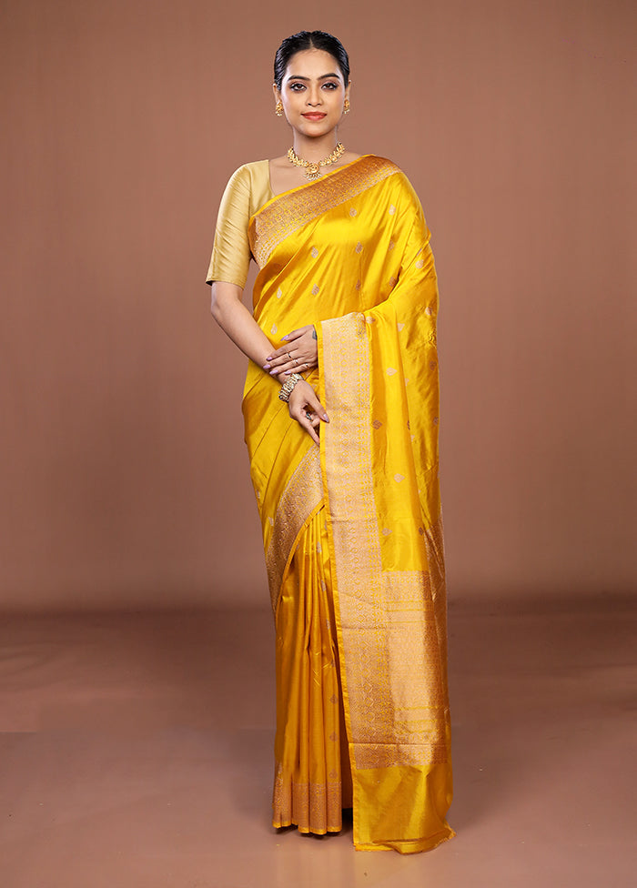 Yellow Handloom Katan Pure Silk Saree With Blouse Piece
