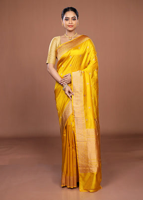 Yellow Handloom Katan Pure Silk Saree With Blouse Piece