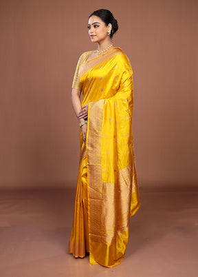 Yellow Handloom Katan Pure Silk Saree With Blouse Piece