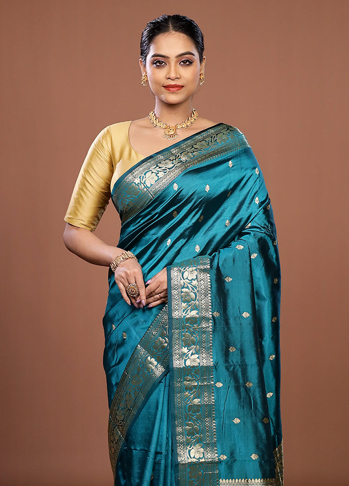 Green Handloom Katan Pure Silk Saree With Blouse Piece