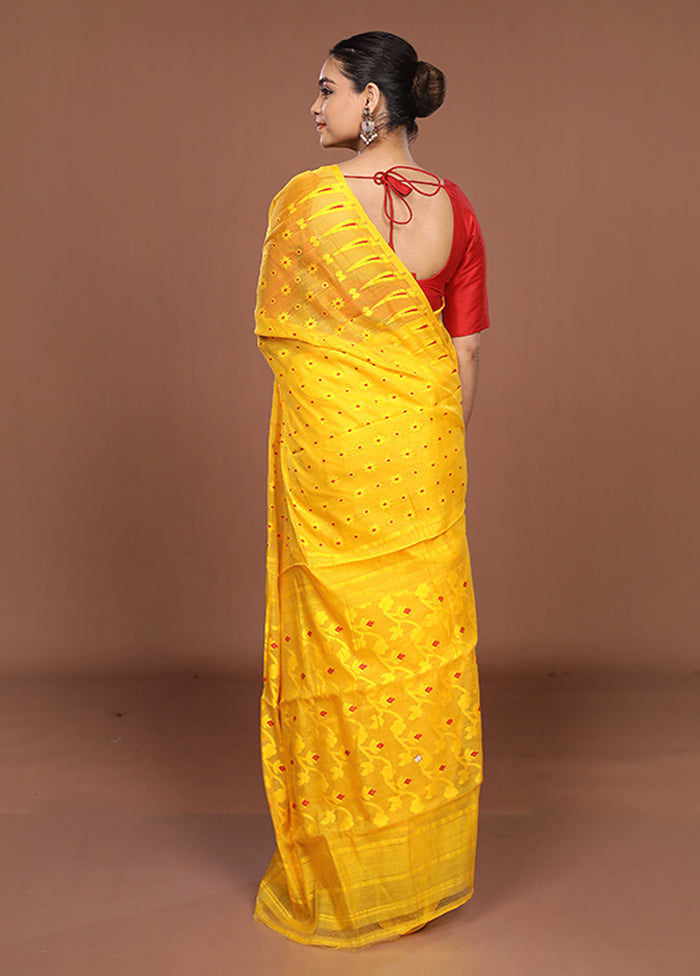 Yellow Jamdani Cotton Saree Without Blouse Piece