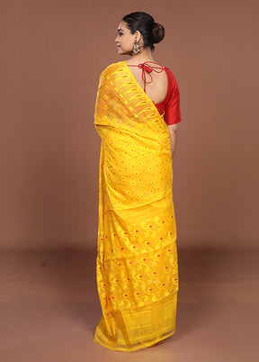 Yellow Jamdani Cotton Saree Without Blouse Piece