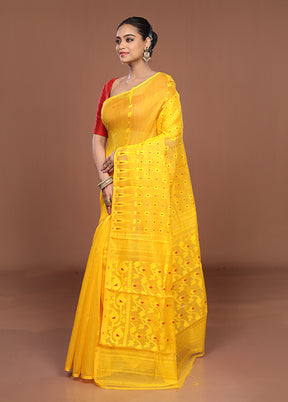 Yellow Jamdani Cotton Saree Without Blouse Piece