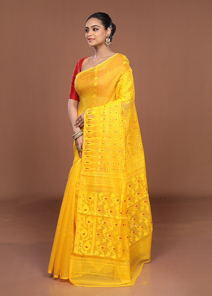 Yellow Jamdani Cotton Saree Without Blouse Piece