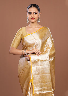 Yellow Handloom Tissue Pure Silk Saree With Blouse Piece
