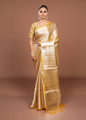 Yellow Handloom Tissue Pure Silk Saree With Blouse Piece