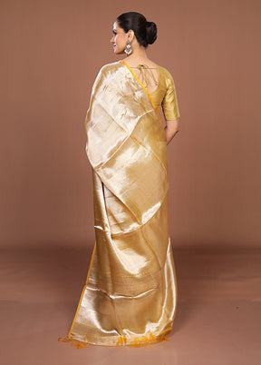 Yellow Handloom Tissue Pure Silk Saree With Blouse Piece