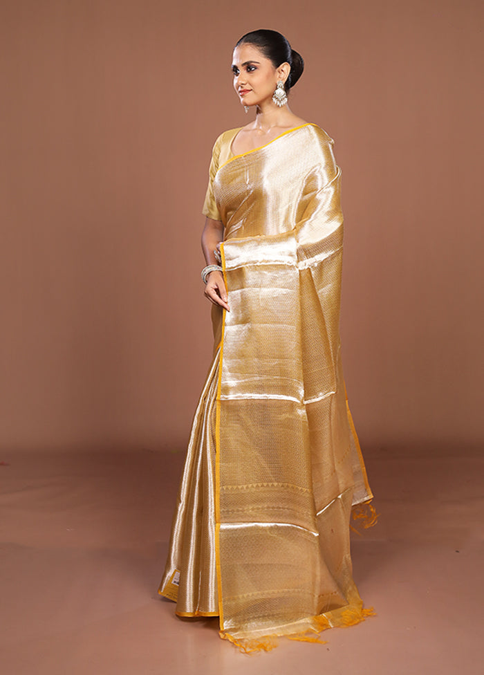 Yellow Handloom Tissue Pure Silk Saree With Blouse Piece