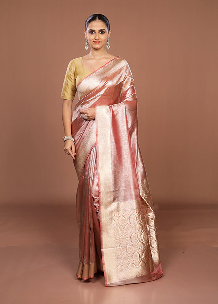 Pink Tissue Silk Saree With Blouse Piece