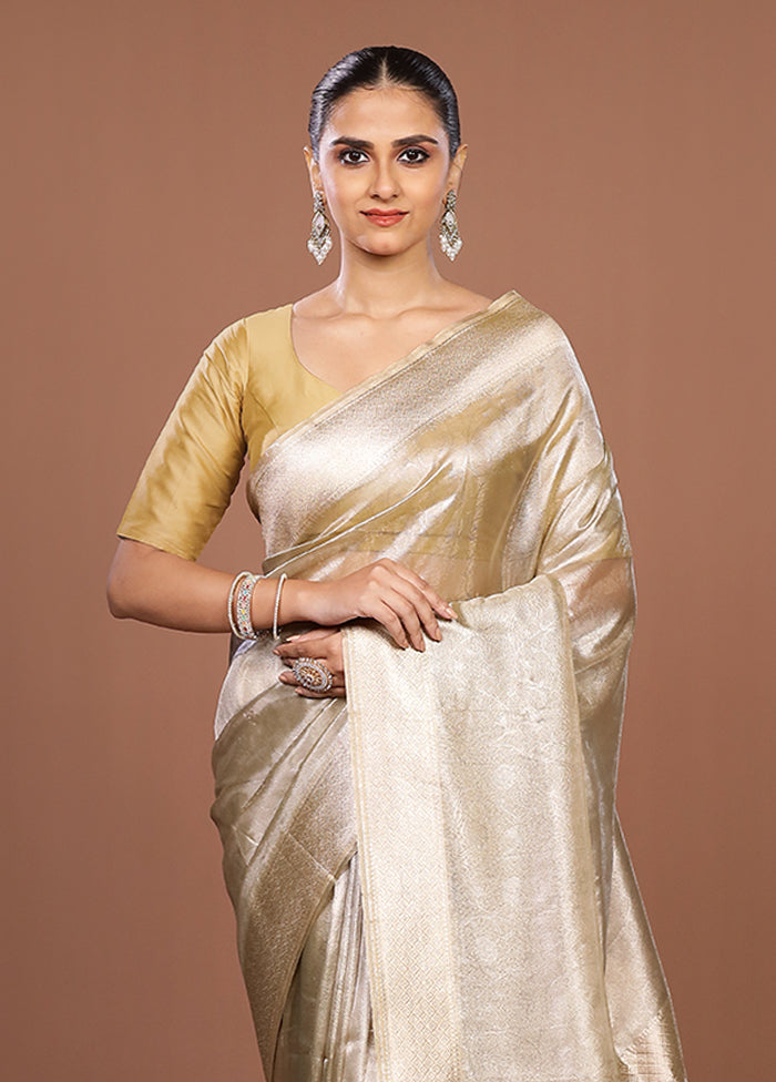 Cream Tissue Silk Saree With Blouse Piece