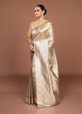 Cream Tissue Silk Saree With Blouse Piece