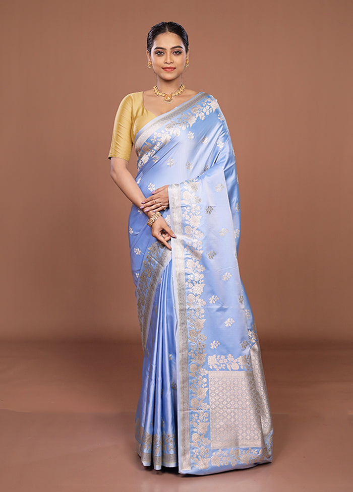 Blue Katan Silk Saree With Blouse Piece