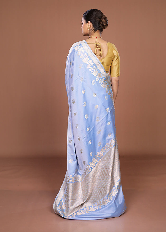 Blue Katan Silk Saree With Blouse Piece