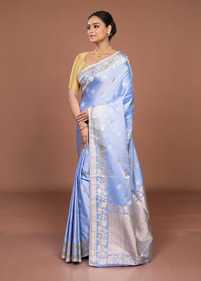 Blue Katan Silk Saree With Blouse Piece