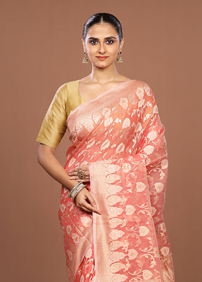 Pink Kora Silk Saree With Blouse Piece