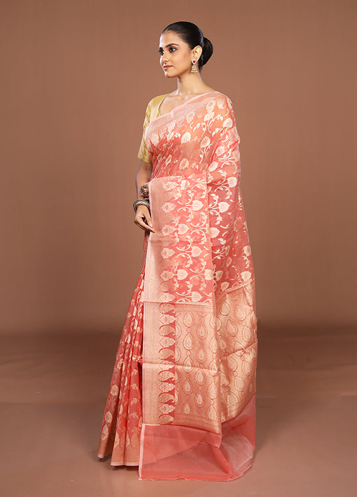Pink Kora Silk Saree With Blouse Piece