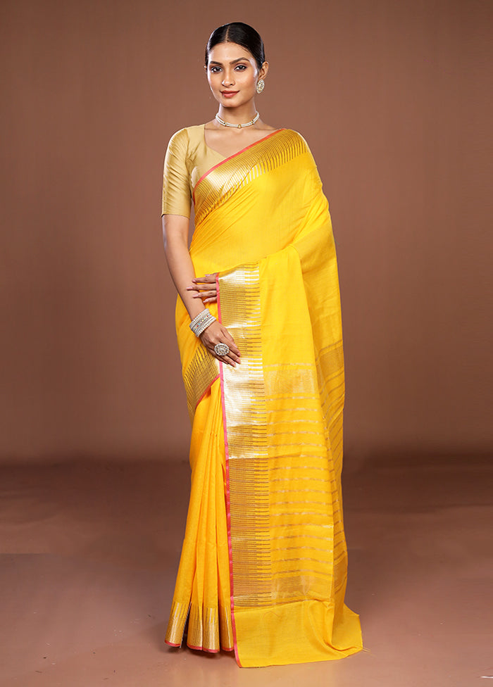 Yellow Cotton Saree With Blouse Piece