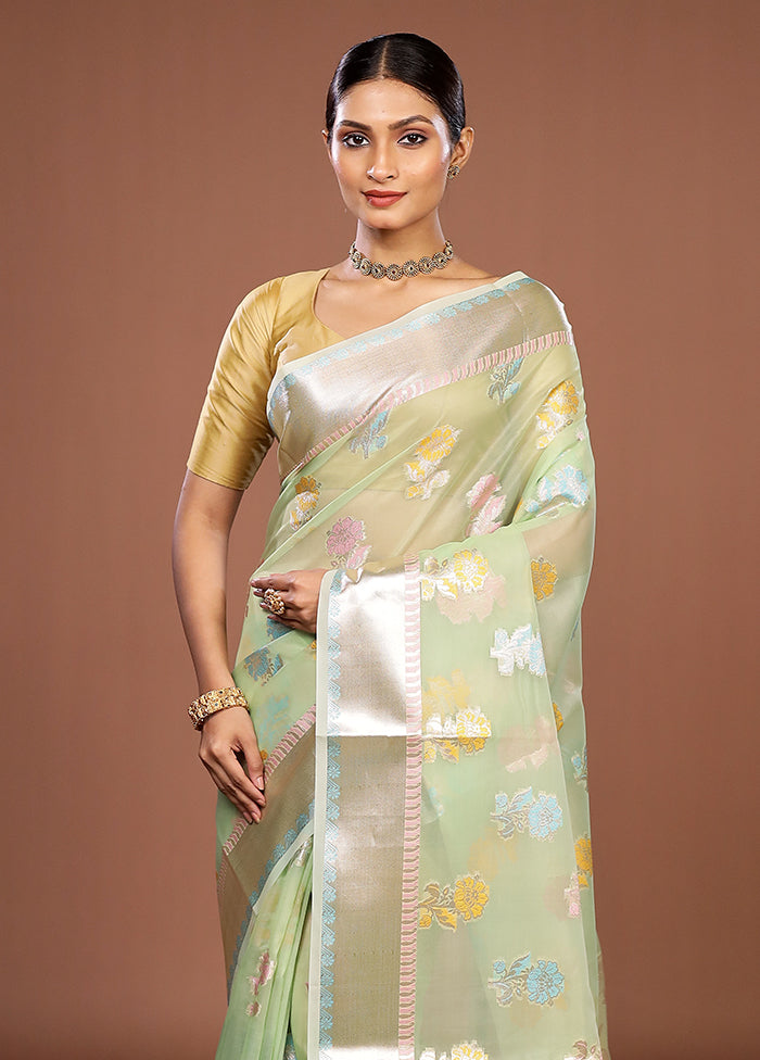 Green Organza Saree With Blouse Piece