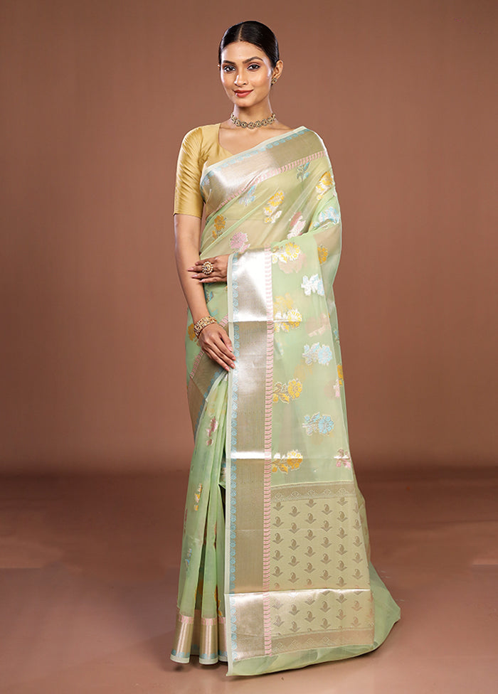 Green Organza Saree With Blouse Piece