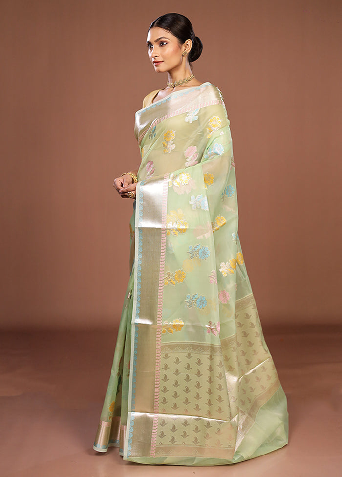 Green Organza Saree With Blouse Piece