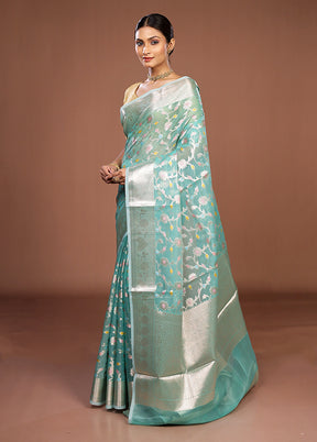 Green Organza Saree With Blouse Piece
