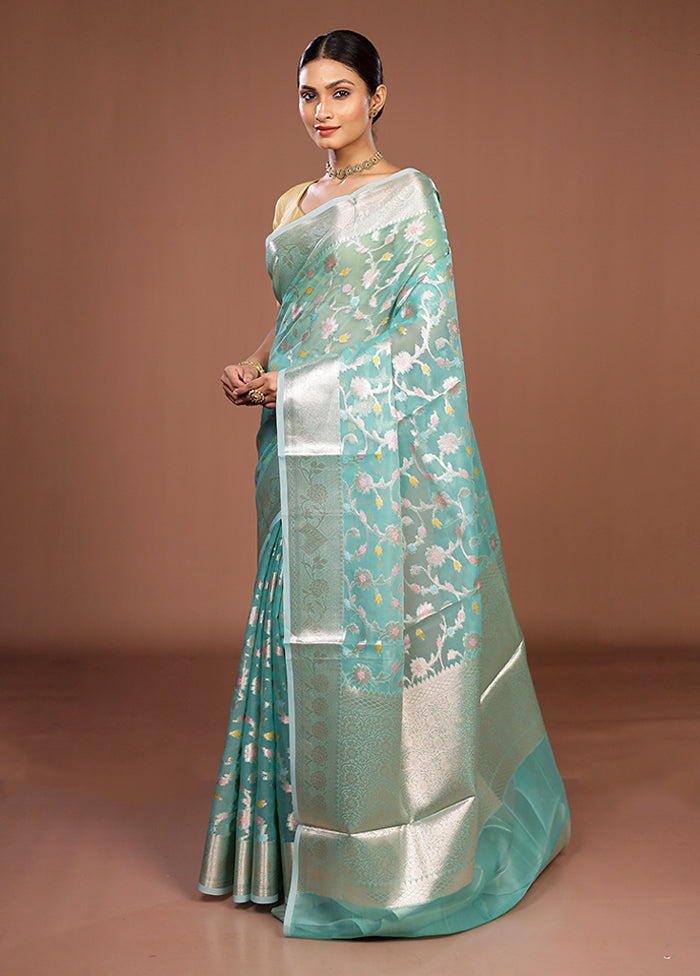 Green Organza Saree With Blouse Piece