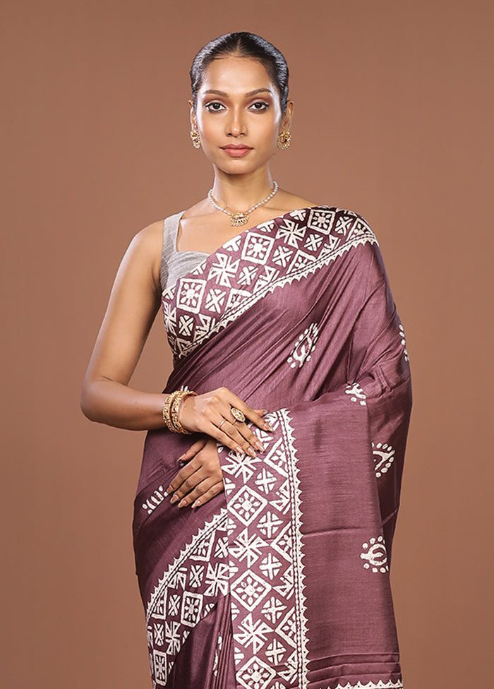 Purple Chanderi Cotton Saree With Blouse Piece