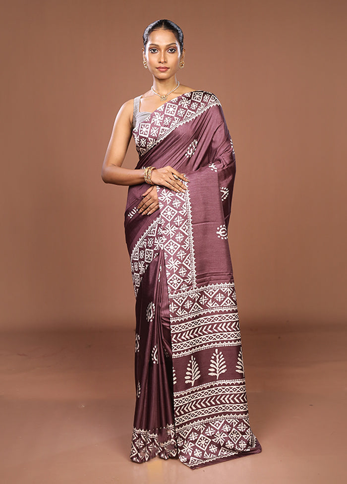 Purple Chanderi Cotton Saree With Blouse Piece